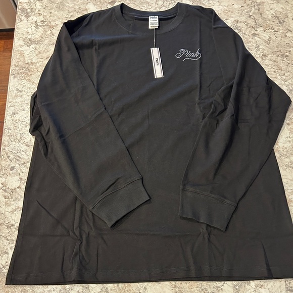 VS PINK LIMITED EDITION Black Bling Sequin LOVE PINK Campus LS Tee Large - Picture 5 of 9